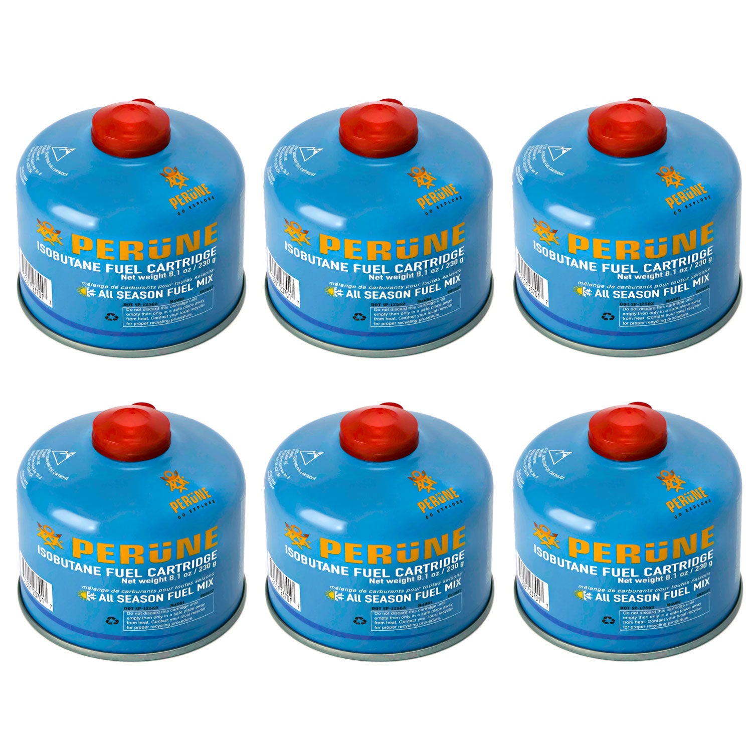 Perune Iso-Butane Camping Fuel Gas Canister All Season Mix - 230gram (6 Pack)