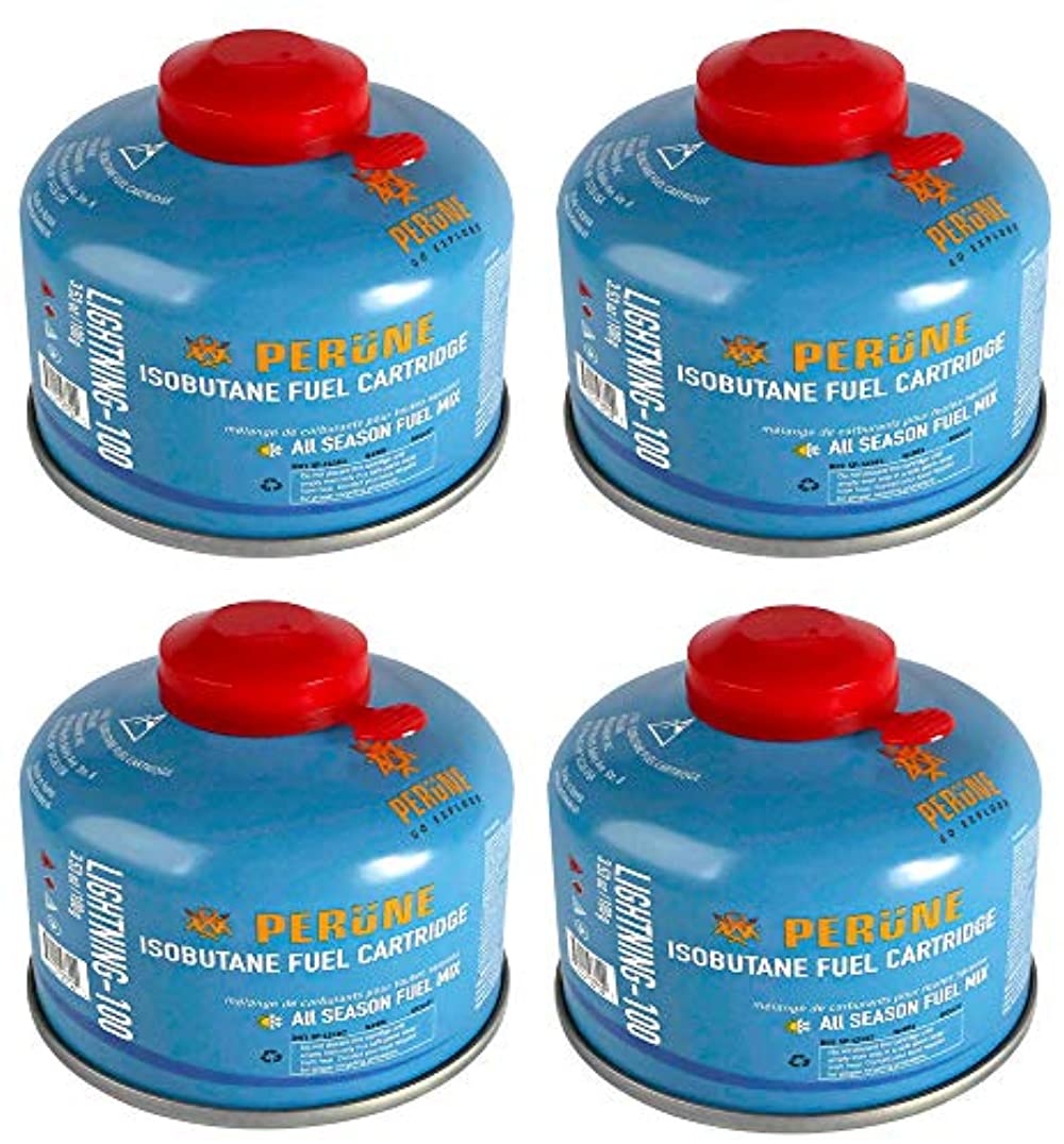 Perune Iso-Butane Camping Fuel Gas Canister All Season Mix - 100gram (4 Pack)